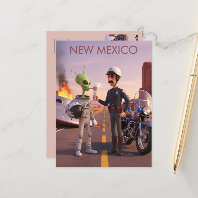 Postal Divertido 3D Alien Tema de Nuevo México (Anverso/Reverso In Situ)