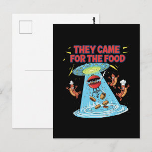Postal Divertido Alien BBQ OVNI Abducción Hot Dogs Hambur
