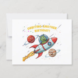 Postal Divertido Alien "Orbitando Otro Cumpleaños" Tarjet