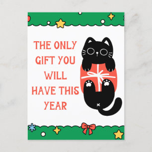 Postal Divertido árbol de navidad de gato negro