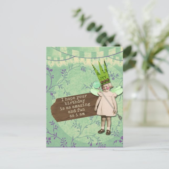Postal Divertido Arte Alterado Sarcástico Cumpleaños Chic (Anverso de pie)
