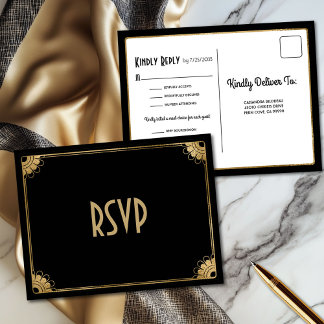 Postal Divertido Black Gold Art Deco Comida Opciones Boda