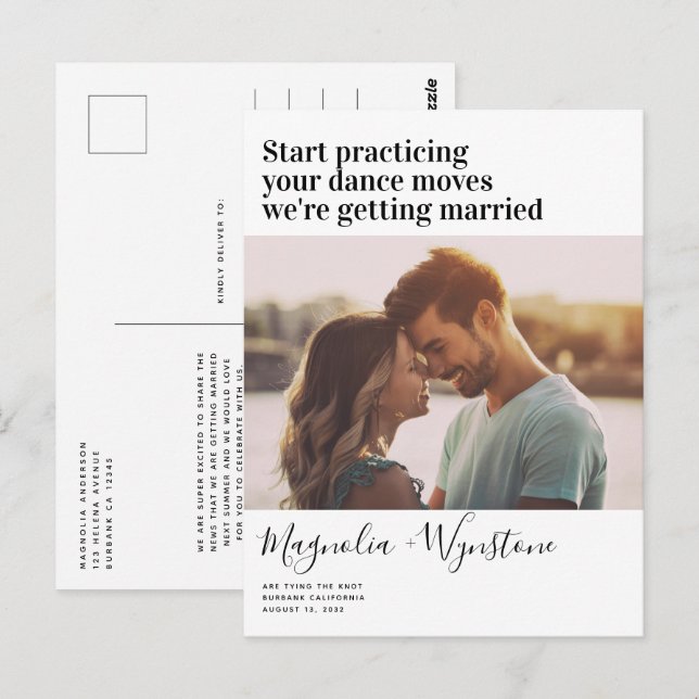 Postal Divertido Boda de fotografía de tipografía moderna (Anverso / Reverso)