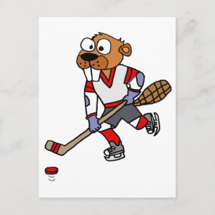Postal Divertido castor jugando Personalizado de hockey s