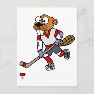 Postal Divertido castor jugando Personalizado de hockey s