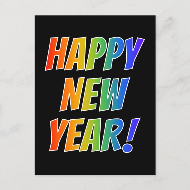 Postal Divertido, colorido, espectro arcoiris "¡FELIZ AÑO (Anverso)