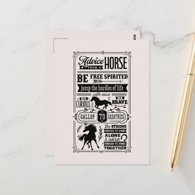 Postal Divertido consejo de caballos palabra arte País (Anverso/Reverso In Situ)