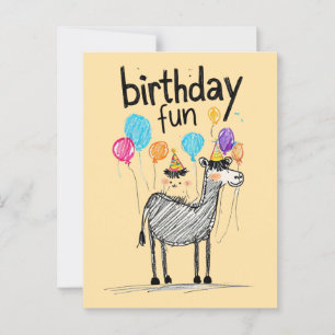 Postal Divertido Cumpleaños con Caballo Adorable y Globos