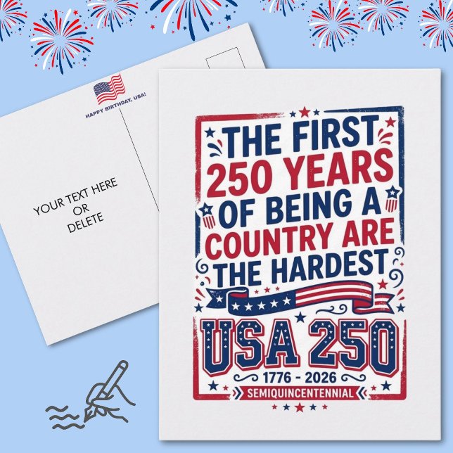 Postal Divertido cumpleaños número 250 de EE. UU. Patriót (Celebrate USA's 250th semiquincentennial birthday with this funny, patriotic American postcard. )