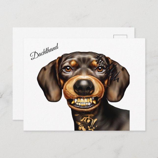 Postal Divertido Dachshund Tattoo (Anverso / Reverso)