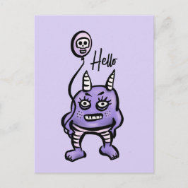Postal Divertido Demon Hello Purple Cute Whimsigoth