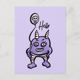 Postal Divertido Demon Hello Purple Cute Whimsigoth