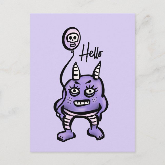 Postal Divertido Demon Hello Purple Cute Whimsigoth (Anverso)