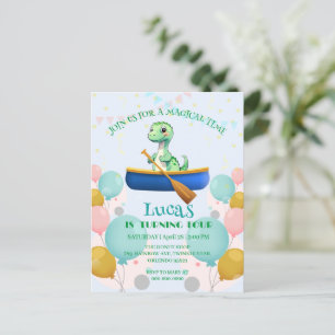 Postal Divertido dinosaurio Kayak Nombre de la fiesta de