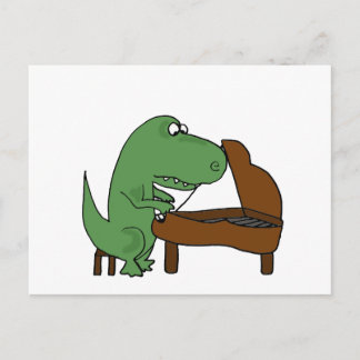 Postal Divertido Dinosaurio T-Rex jugando al piano