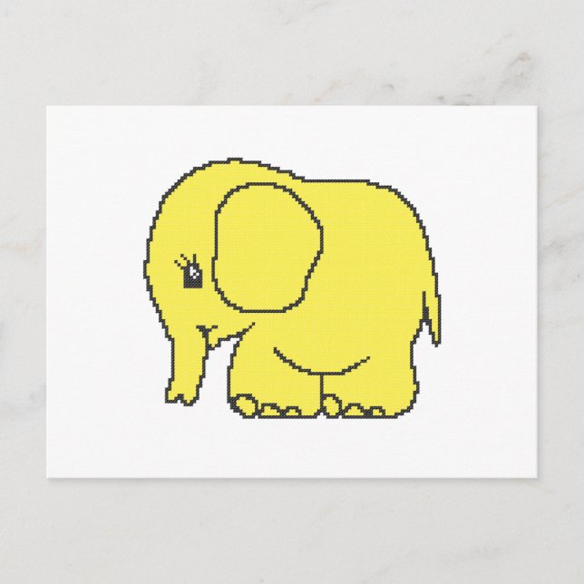 Postal Divertido elefante amarillo de costura cruzada (Anverso)