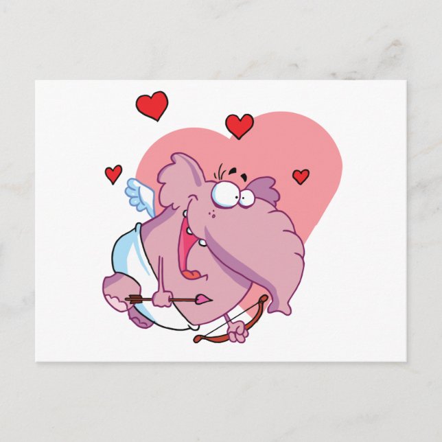 Postal Divertido Elefante Rosa Cupido (Anverso)