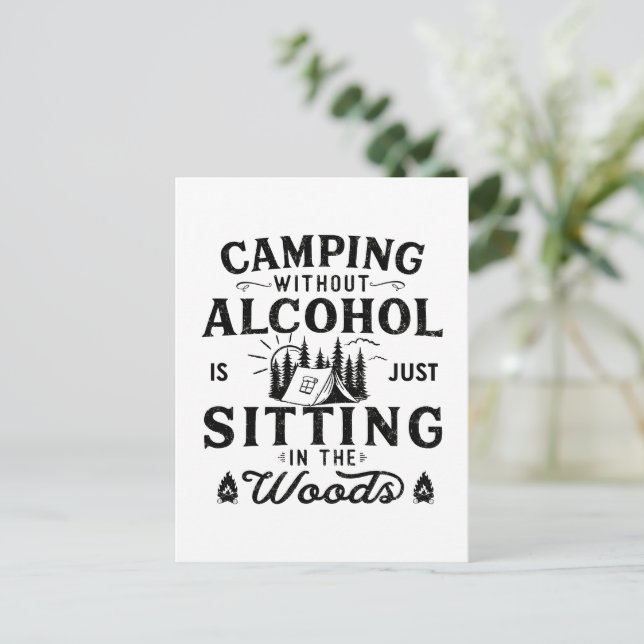 Postal Divertido eslogan de camper camping para beber dic (Anverso de pie)