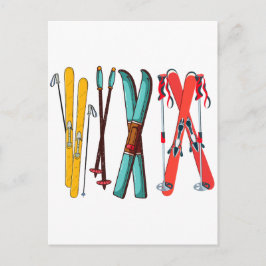 Postal Divertido Esquí Colorido Esquiador 