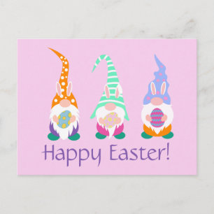 Postal Divertido Feliz Pascua Gnomes Bunny Ears Primavera