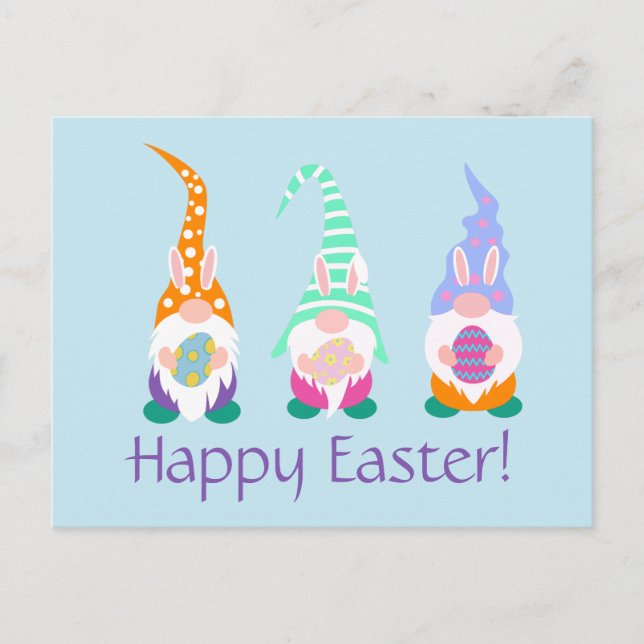 Postal Divertido Feliz Pascua Gnomes Bunny Oars Primavera (Anverso)