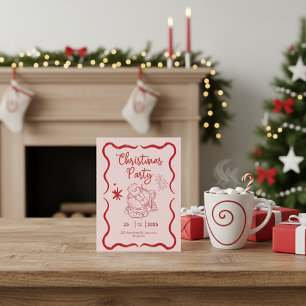 Postal Divertido Fiesta de Navidades de Doodle dibujado a