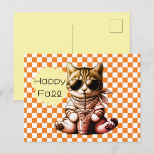 Postal Divertido Gato Genial Latte Feliz Otoño