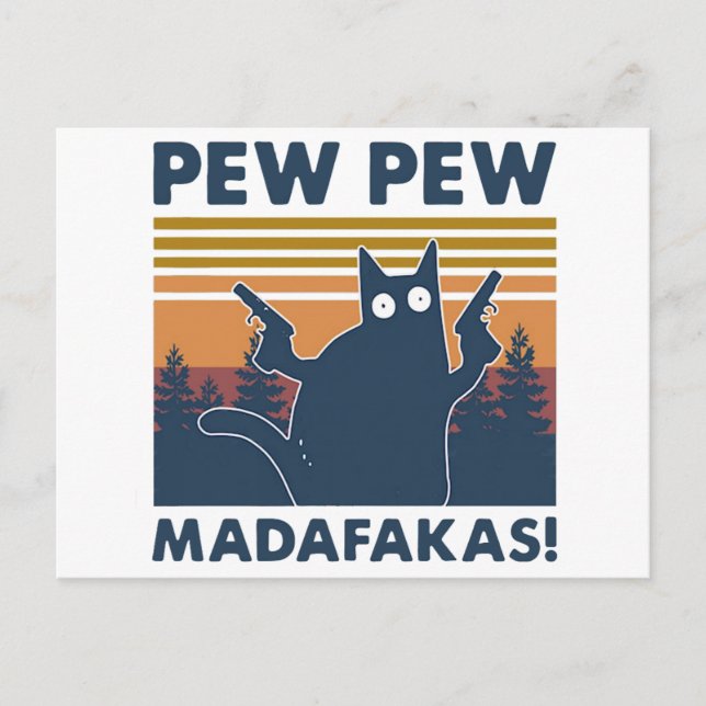 Postal Divertido gato vintage pew Madafakas (Anverso)