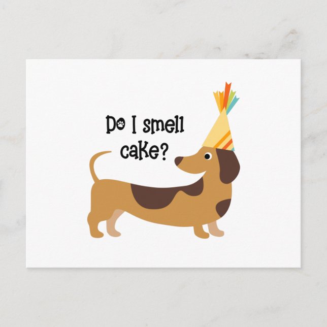Postal Divertido ¿Huelo Perro de Cumpleaños de Pastel? (Anverso)