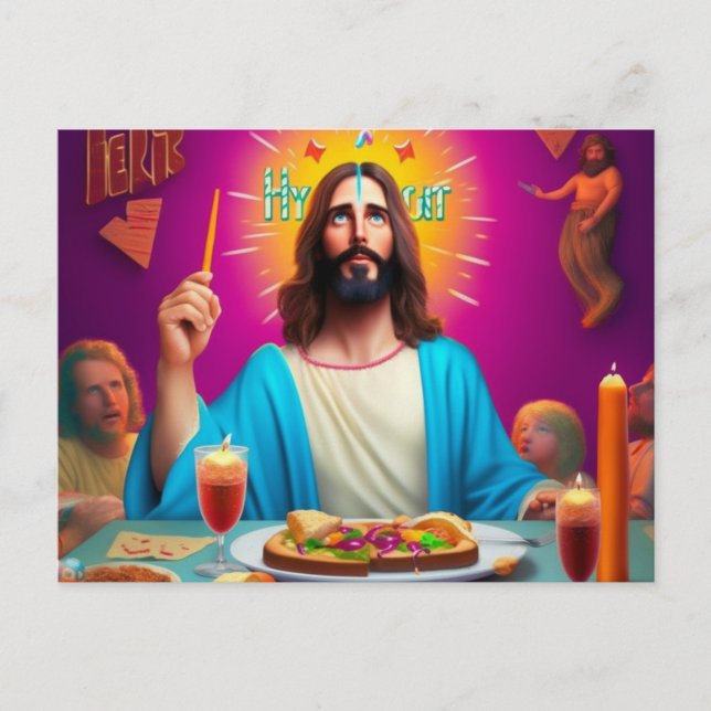 Postal Divertido Jesús colorido en su cumpleaños (Anverso)