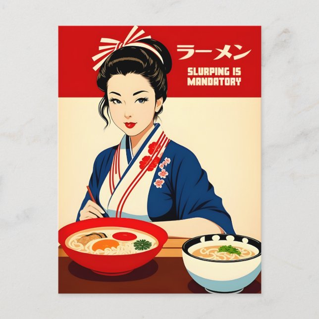 Postal Divertido Kawaii estilo retro Japón Foodie Ramen (Anverso)