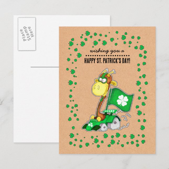 Postal Divertido libro de jirafa Kraft San Patrick's Day (Anverso / Reverso)