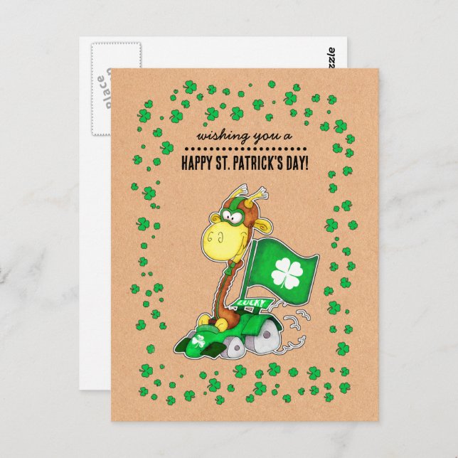 Postal Divertido libro de jirafa Kraft San Patrick's Day (Anverso / Reverso)