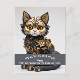 Postal Divertido mascota amigable de la casa advertencia 