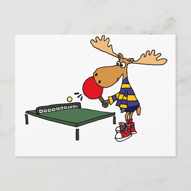 Postal Divertido Moose Jugando a la Mesa de Tenis Persona (Anverso)