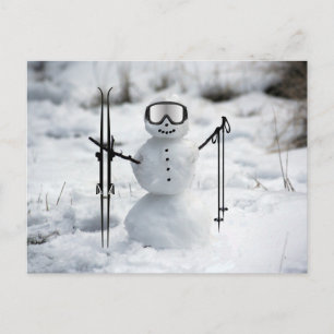 Postal Divertido muñeco de nieve de Navidad de esquí de i