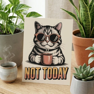 Postal Divertido No Hoy Gato Genial Amante Del Café Retro