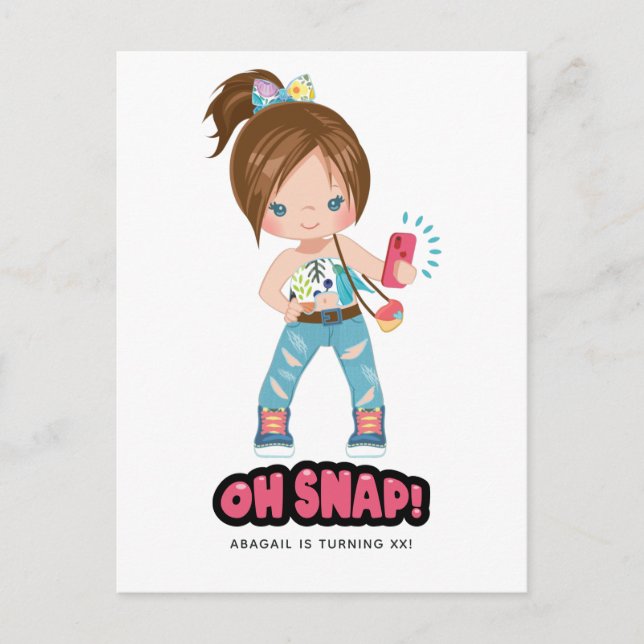 Postal Divertido Oh Snap! Chica Cumpleaños Fiesta Selfie (Anverso)