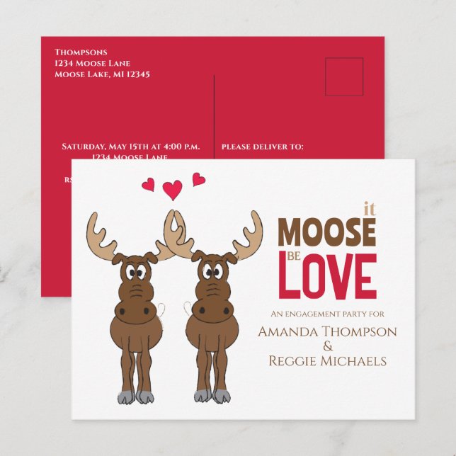 Postal Divertido Partido de Compromiso Cute Whimsical Moo (Anverso / Reverso)