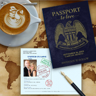 Postal Divertido Passport Boda de destino Guardar la fech