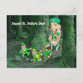 Postal Divertido perro y gato St. Patrick's Day
