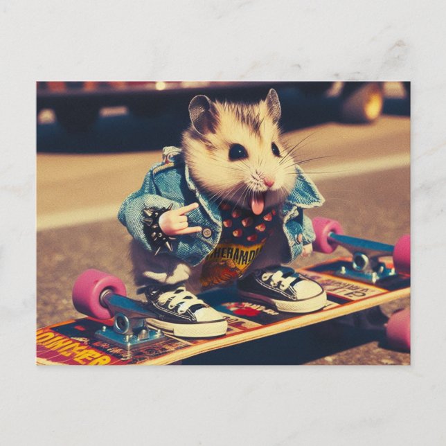 Postal Divertido Punk Skateboarding Cute Hamster (Anverso)