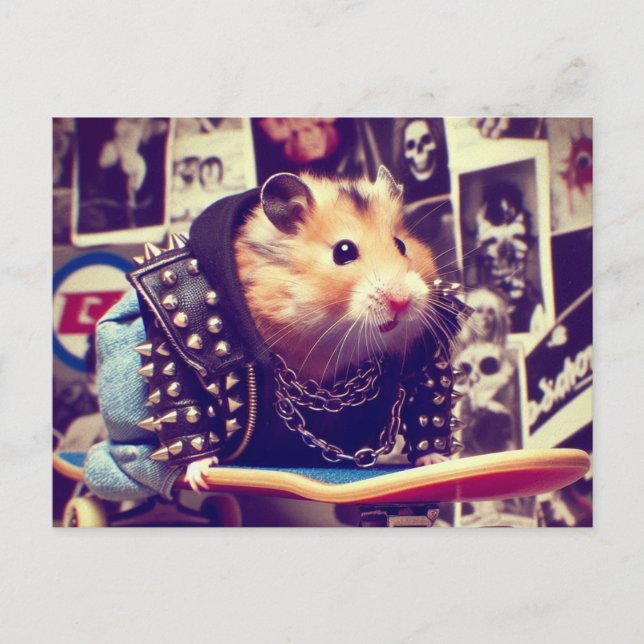 Postal Divertido Punk Skateboarding Hamster (Anverso)