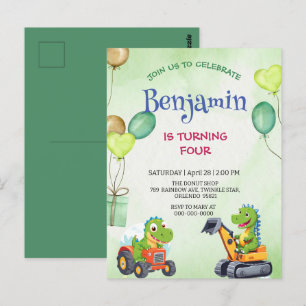 Postal Divertido Rawr T-Rex dinosaur tractor camión cumpl