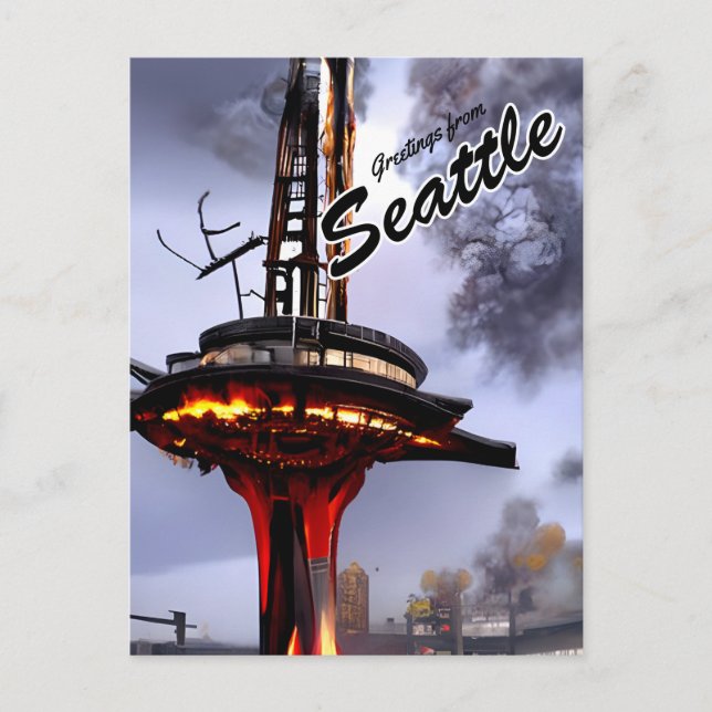 Postal Divertido Sarcástico Seattle saluda al Apocalíptic (Anverso)
