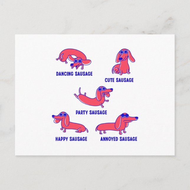 Postal Divertido Sausage Dog Moods Gira Pet Lover (Anverso)