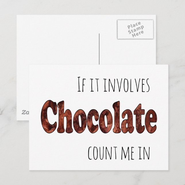 Postal Divertido si implica chocolate cuéntame (Anverso / Reverso)