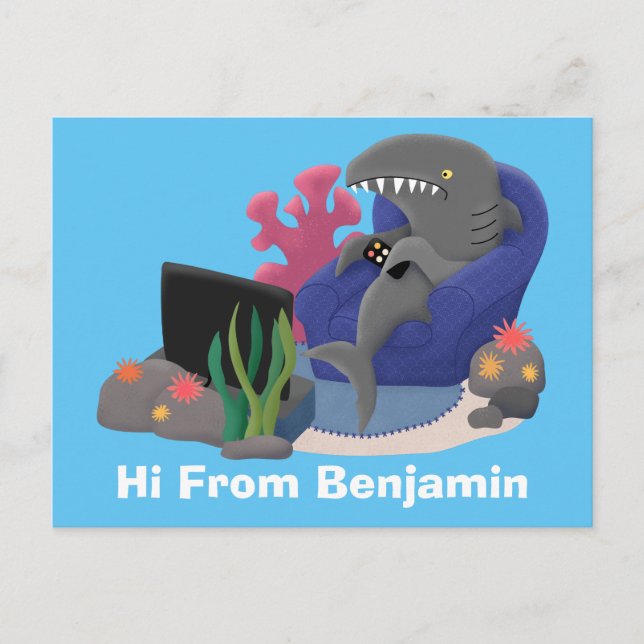 Postal Divertido tiburón viendo al personalizado de telev (Anverso)