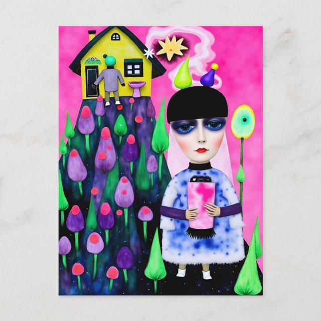 Postal Divertido y colorido conjunto de medios mixtos (Anverso)