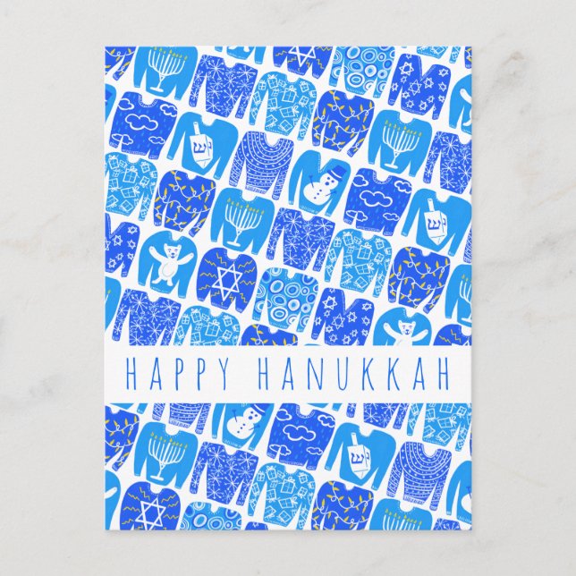 Postal Divertido y feo Chanukah Sweaters adorables vacaci (Anverso)